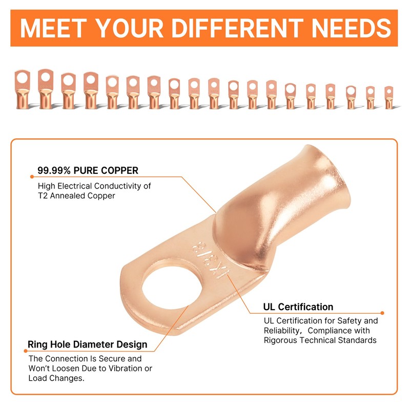 Kuject 220PCS Battery Cable Ends AWG 1 2 4 6