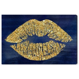 The Oliver Gal Artist Co. Fashion and Glam Wall Art Canvas Prints 'Solid Kiss Navy Glitter' Home Décor, 36" x 24", Blue, Gold