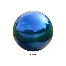 Nerien 8 Inch Gazing Ball, Stainless Steel Garden Mirror Globe, Polished Ornament Sphere, Hollow Floating Reflective Hemisphere, Home Outdoor Pond Housewarming Swimming Pool Decoration Gift, Blue