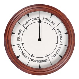 Aurowit Day of The Week Clock 14Inch Retirement Wall Clock with Wood Frame Day Wall Clock for Men Women (Dark Reddish Brown)