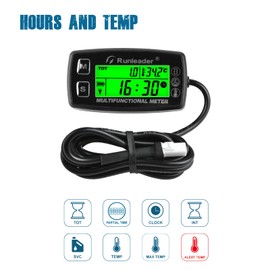 Runleader Digital Tach Hour Meter,Engine Temperature Gauge,Alert RPM & Temp,Backlights Display for Lawn Tractor Compressor Generator Snowmobile Marine Jet Ski Pit Bike