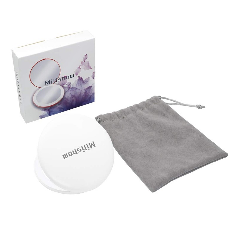 Milishow Travel Mirror with LED Lighted, 1x/10x Magnification Compact Mirror