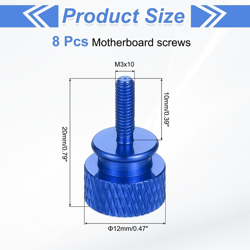 sourcing map 8Pcs M3x10 Aluminum Thumb Screws, 12x20mm(ODxH) Computer Case