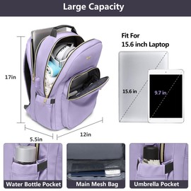 Laptop Backpack for Women Girls Bookbag - 15.6 Inch Cute School Backpacks with USB Charging Port for Teen Students College Nurse Book Bag Work Teacher Back Pack Waterproof Casual Travel Daypack Purple