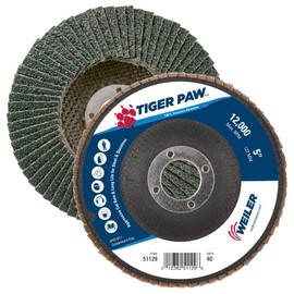Weiler 51129 5" Tiger Paw Abrasive Flap Disc, Conical (Ty29), Phenolic Backing, 40Z, 7/8" Arbor Hole (Pack of 10)