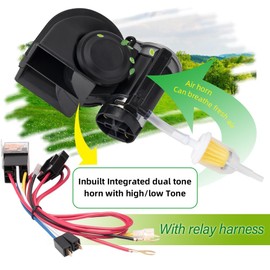 FARBIN Air Horn for Truck 2Pcs, Compact Train Horn,Electric Car Horn 12V 150db Super Loud with 2Pcs Wiring Harnesses and Buttons, for Any 12V Vehicles (Black horn with button 2pcs)