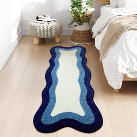 HAOCOO Luxury Soft Long Bathroom Rugs, 24x59 Inche Irregular Shape Non-Slip Boho Bathroom Rugs, Microfiber Absorbent Washable Rugs for Bathroom Bedside Sink Tub Shower