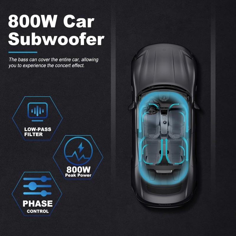 litillbuly 10 Inch 800W Car Subwoofer,Slim Under Seat Car Subwoofer