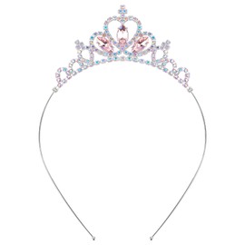 KICOSY Tiara for Girls Pink Princess Tiara Headband Princess Crown for Girls Crystal Tiara Headband Birthday Tiara for Women Girls Crown Pageant Party Hair Accessories