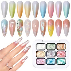 9 colores brillo Ombre gel de uñas, gel de pintura degradado brillante | Sparkle Blush Blooming Aura Nails Art, esmalte de gel sólido que no se limpia