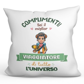 Mugffins Kissen mit Füllung mit Spruch für REISENDER Mann - Auf Italienisch - Miglior Universo Trofeo - 40 x 40 cm - originelles und lustiges Geschenk Mitarbeiter