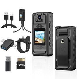 Body Camera with Audio and Video Recording, 128GB Mini Body Camera with 180° Rotating Lens, 10HR Battery & Night Vision, 2K HD Wearable Bodycam for Cycling, Traveling, Vlogging, Police Law Enforcement