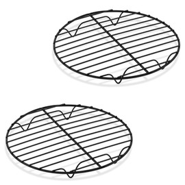 P&P CHEF 7.5 Inch Round Cooling Racks - 2PCS, Nonstick Coated Stainless Steel Wire Rack Set for Baking Cooling Cooking Drying, Fits Various Ovens & Cookers, Durable & Easy Clean, Black, Small