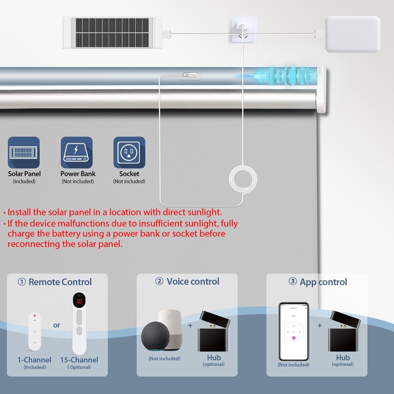 Motorized Blinds with Remote, Smart Blinds with Solar Panel, Thermal
