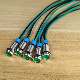 Gebildet 5pcs LED Metal Indicator Light Waterproof Signal Lamp 6mm 3V-4.5V-5V-6V-7.5V-9VDC Pilot Dash Directional Car Truck Boat with Wire,Green