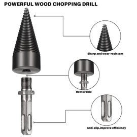 Ameri Wood Splitter Drill Bits Heavy Duty Drill Screw Cone Driver Removable Firewood Log Splitter Drill Bit Suitable for Hand Drills - Hexagonal + Square + Round (42 MM)