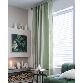 vctops Striped Cotton Linen Window Curtains Farmhouse Country Style Room Darkening Rod Pocket Curtain Panel for Bedroom Living Room, 1 Piece (Green,59"x87")