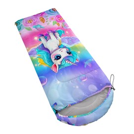 XYNHML Kawaii Unicorn Pattern Camping Sleeping Bag Warm & Cool Weather Waterproof Backpacking Colorful Flower Sleeping Bag All Seasons Camping, for Adult Kid Boy Girl Camping Gear Equipment, Traveling