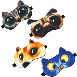 Children's Sleep Mask, Pack of 4, Cute Animal Funny Sleep Eye Mask for Sleeping, Soft Blindfold with Adjustable Strap for Children, Adults, Travel, Naps Shift Works Games (#1 Style A, 4 Pack)