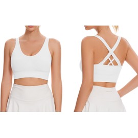 Nabawa Sports Bra Women's Unpadded Sports Top Women's Cross Back Yoga Fitness Bustier Seamless Sports Bra Women's Strong Hold, White, S