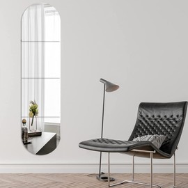 Full Length Wall Mirror Tiles, 4PCS Large Frameless Full Body Mirror Tiles, Non Glass Mirror Wall Stickers, Wall Mounted Flexible Plastic Mirror Sheets for Home Door Bedroom Bathroom (11.8''x11.8'')