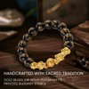 KINLNGEE Dual 24K Gold-Plated Pixiu Black Obsidian Feng Shui Bracelet,10mm