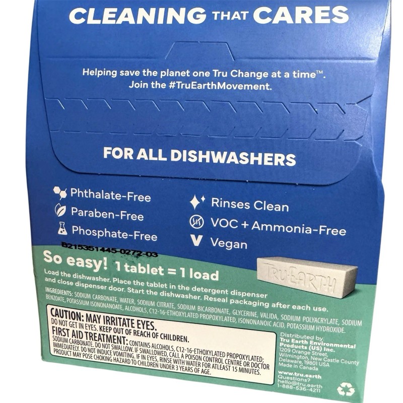 Tru Earth Dishwasher Detergent Tablets 40ct Dye, Fragrance, Paraben Free