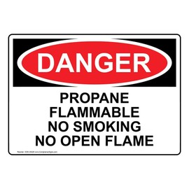 ComplianceSigns.com Danger Propane Flammable No Smoking No Open Flame OSHA Safety Label Decal, 7x5 inch Vinyl for Hazmat