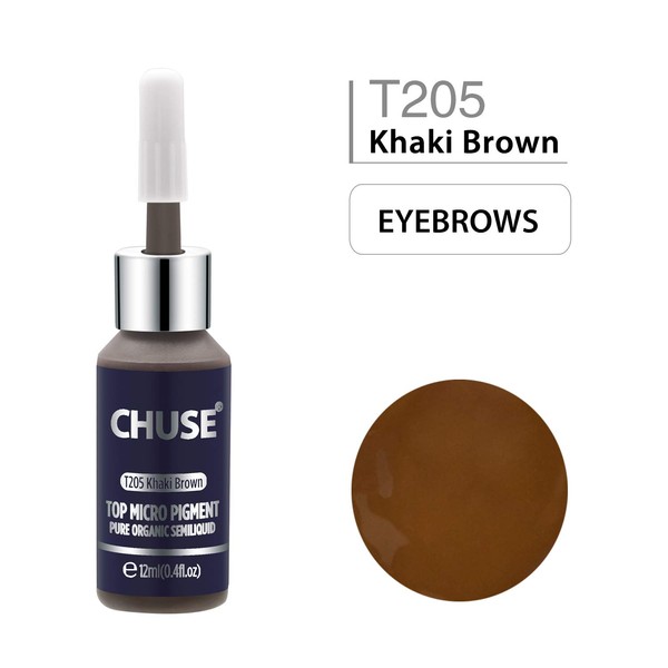 CHUSE T205 Khaki Brown Microblading Micro Pigment Permanent Makeup Tattoo Ink Cosmetic Colour Passed SGS, DermaTest 12 ml (0.4fl.oz)