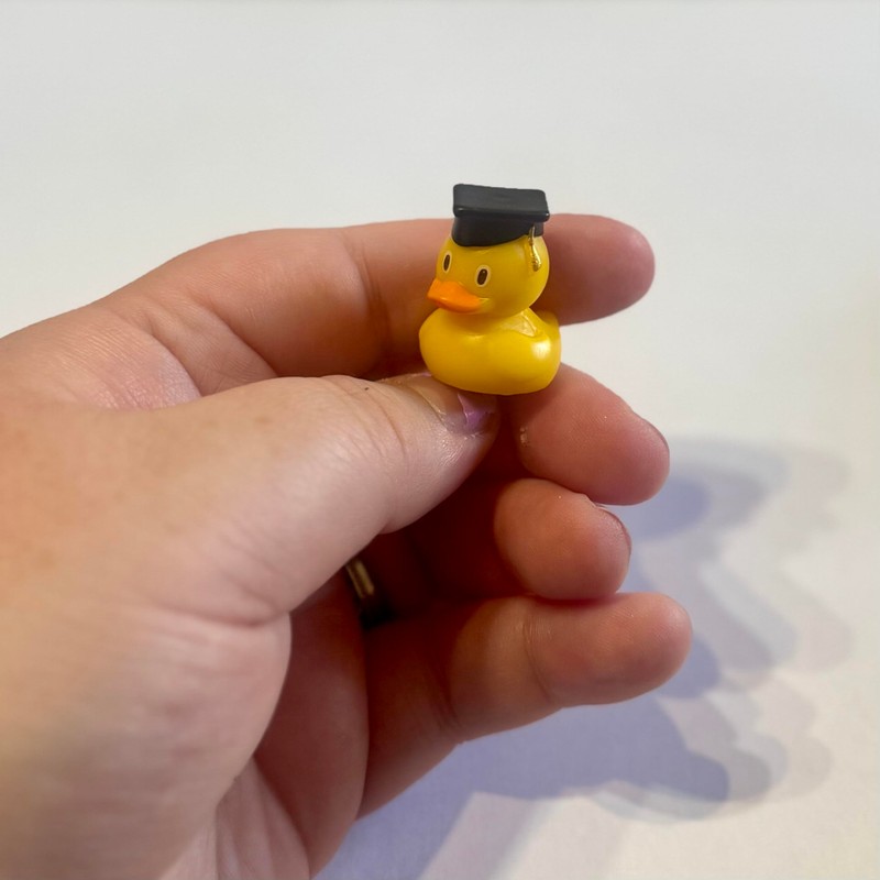 'Con-quack-tulations' graduation gift | Cute minitature plastic duck wearing grad