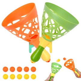 Zuxbolf Children's Catch Ball Game Set of 2 with 2 Catching Cups and 10 Balls Green Orange for Outdoor Garden Beach Training Hand Eye Coordination Ball Game from 10 Years Scoop Ball Set for Indoor and