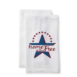 Sullivans Uplifting Linens Towels "Home Of The Free", 28 x 28 Inches, White (ULTL124) 2-Pack