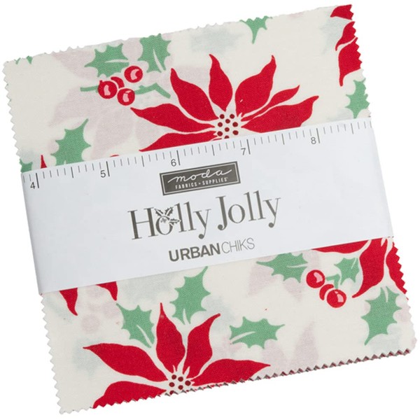 Moda Fabrics Holly Jolly Charm Pack by Urban Chiks; 42-5 Inch Precut Quilt Squares, Assorted