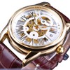 FORSINING Hollow Mechanical Waterproof PU Leather Watch White Dial Golden