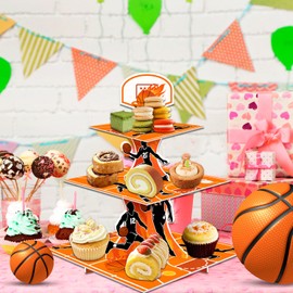 Basketball Cupcake Stand, 3 Tier Basketball Party Decorations Cupcake Stand - Basketball Theme Party Cupcake Stand Sports Theme Party Cupcake Tower, for Basketball Theme Birthday Party Decorations