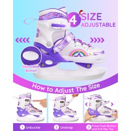 Fitense Adjustable Ice Skates for Kids Girls Ages 3-12, 4 Size Ice Skating Shoes, Girls Ice Skates with Blades for Outdoor and Rink, for Beginner Toddler Small