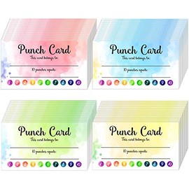 100 Pieces Watercolor Reward Punch Cards Customer Loyalty Cards Incentive Cards Business Card Size for Business, Class, School