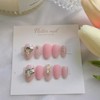 Pink Sprinkle Point Heart Stone Handmade Nail Tip - Short