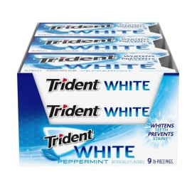 Trident White Peppermint GUM - Pack of 9 - Sugar Free - 16 COUNTS