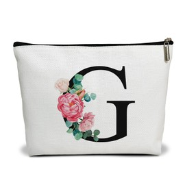 Flower Letter Makeup Bag Letter G Cosmetic Bag Alphabet Initial Makeup Bag Birthday Gifts for Women Mom Friend Bride Bridesmaid Cosmetic bag(A007)