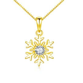 Loutade Silver Christmas Necklace for Women, 925 Sterling Silver Snowflake Necklace with Sparking Cubic Zircon, 45 + 5cm Gold Chain with Snowflake Necklaces Pendant Jewelry Gift for Winter Christmas