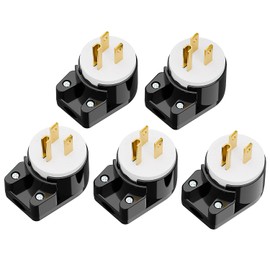 5PACK 90 Degree USA Canada Male Nema 5-15P 3-Prong Angle DIY Plug, 15A 125V USA 3Pin Right Angle AC Connector