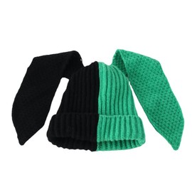 Color Block Knit Beanie Hats Cute Bunny Long Ears Grunge Hat Fluffy Winter Cap Warm Knit Rabbit Crochet Hat