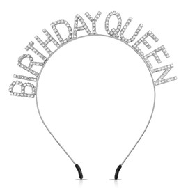 VZXMKA Birthday Headbands for Women - Silver White Queen Rhinestone Princess Crown Accessories for Christmas Party Decorations