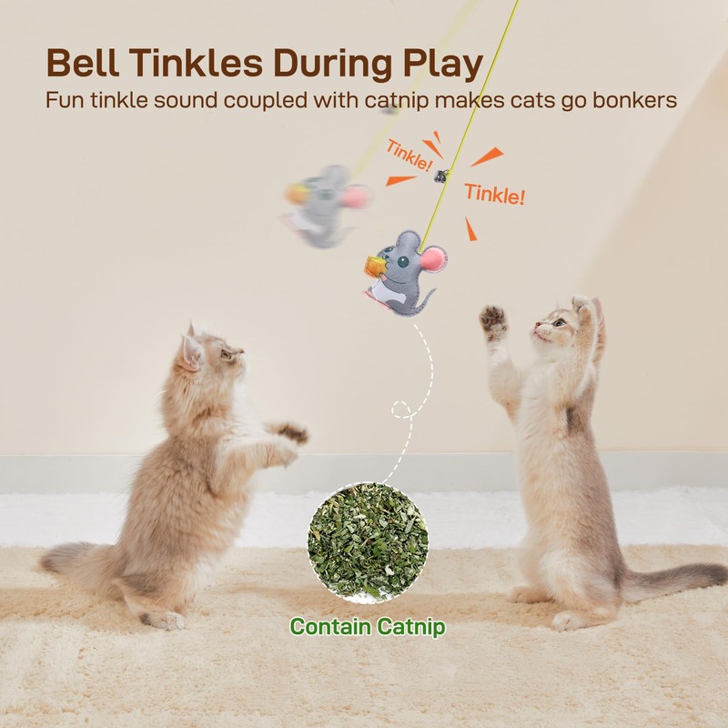 Potaroma Interactive Cat Feather Toys 5 Pcs, Cat Teaser Retractable