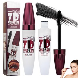 2 Pieces 7D Waterproof Mascara, Natural Length,Long-Lasting & Buildable Volume, Exquisitely Full Lashes, Smudge-Proof,Create a Curl Effect