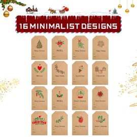 Christmas Gift Tags,Kraft Self Adhesive Christmas Labels Stickers,Cartoon and Minimalist Designed Stickers with to and from Name Tags for Christmas Presents Cards Gift Boxes(2inch* 3inch,176Labels)