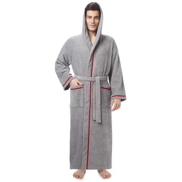 Arus Men's Hooded Classic Bathrobe Turkish Cotton Robe with Full