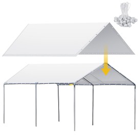 Wesnoy 10 x 20 ft Heavy Duty Carport Canopy Waterproof Canopy Cover Garage Car Shelter Tarp Tent for Car Canopy Replacement Cover with 50 Ball Bungees, Only Top Cover, Frame is Not Included