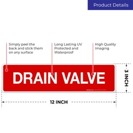 Drain Valve Sign, Fire Safety Sign, (2 Pack) 3x12 Inches, 4 Mil Vinyl Decal Stickers UV Protected, Made in USA